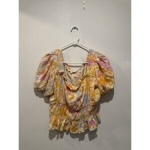 CYNTHIA ROWLEY PASTEL FLORAL PEASANT BOHO RETRO CROP TOP SIZE XS